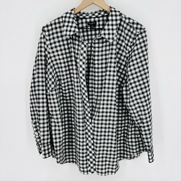 Talbots Black White Gingham Plaid Shirt Silver Shimmer Size 2X - Picture 1 of 4